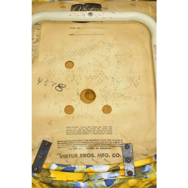 Vintage Retro Atomic Era Metal Kitchen Dining Side Chairs w/ Blue & Yellow Flower Vinyl Fabric by Virtue Bros Mfg Co - a...