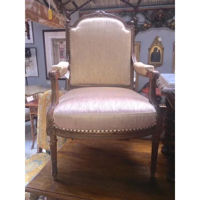 Traditional 19th Century French Walnut Arm Chairs With Wreath & Ribbon Motif - A Pair For Sale - Image 3 of 8