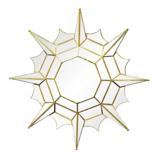 Mexican Modern Gilt Metal Sunburst Mirror Style of Sergio Bustamante, 1989 For Sale