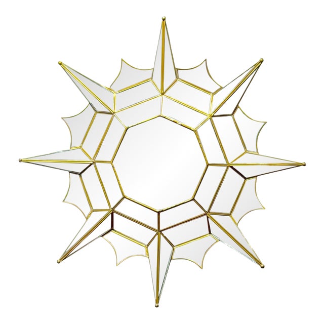 Mexican Modern Gilt Metal Sunburst Mirror Style of Sergio Bustamante, 1989 For Sale
