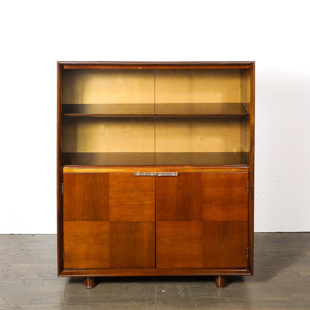 Brown Art Deco Walnut Cabinet With Lucite Pulls & Glass Front by Gilbert Rohde For Sale - Image 8 of 17