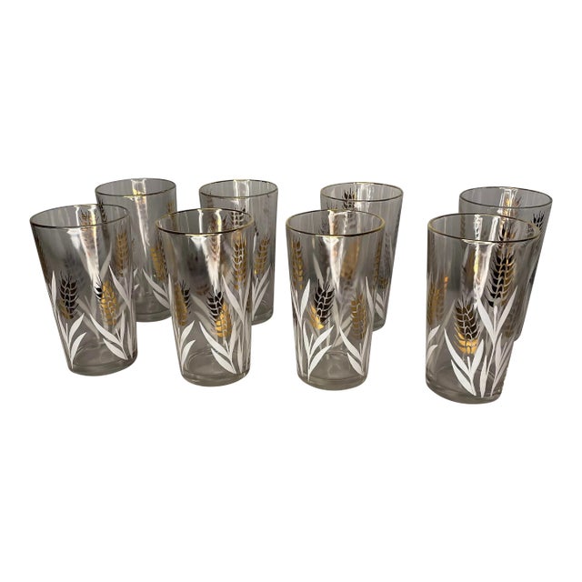 Vintage Golden Wheat Glass Tumblers- Set of 8 For Sale