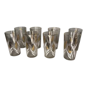 Vintage Golden Wheat Glass Tumblers- Set of 8