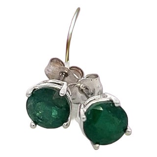 Natural Emerald Stud Earrings 14k White Gold 1.63 TCW Certified For Sale