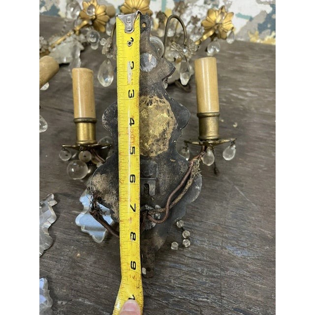 1920's e.f. Caldwell Regency Beveled Mirror Cut Crystal Back Bronze Wall Sconces Set of 3 For Sale In Miami - Image 6 of 12