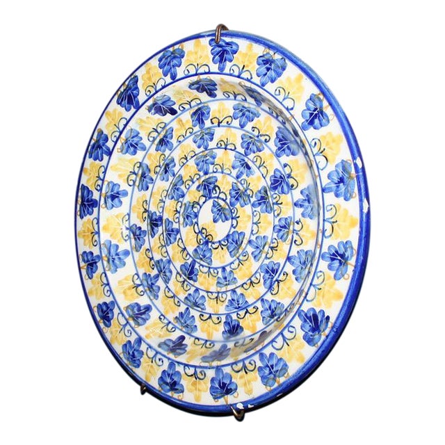 Vintage Hand-Painted Portuguese Ceramic Decorative Wall Plate For Sale