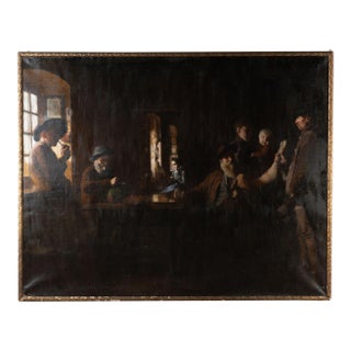 Large Original Oil on Canvas Painting of Interior Scene With Hunter, Denmark Circa 1900 For Sale