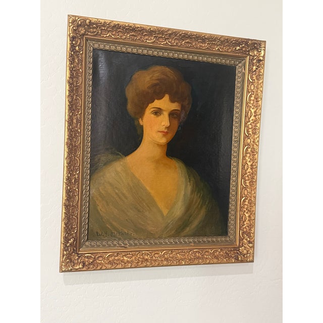 Brown Gilded Age Portrait of Mrs. Potter Palmer, Signed William H. McEntee Oil Painting in Antique Gilt Frame For Sale - Image 8 of 12