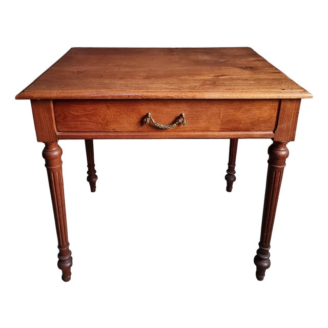 Antique French Oak Writing Table with Drawer, 1930 For Sale