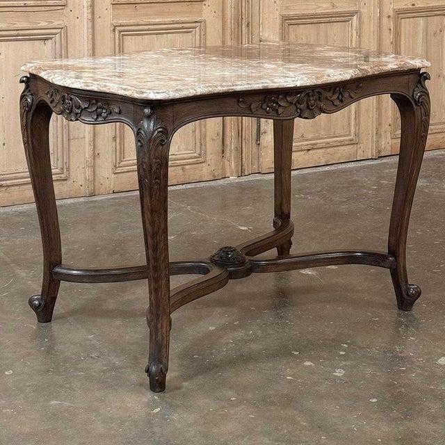 Late 19th Century Late 19th Century French Louis XV Walnut Marble-Top Center Table ~ Library Table For Sale - Image 5 of 17