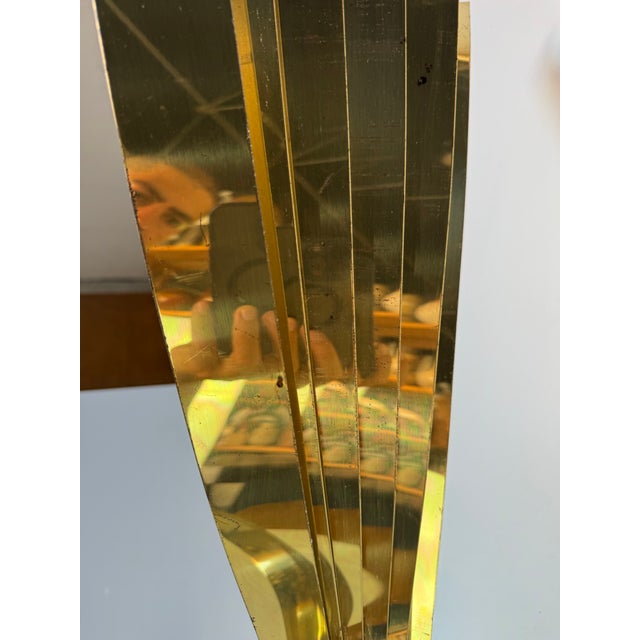 1980s Vintage Curtis Jere-Style Abstract Brass Ribbon Sculpture on Marble Base For Sale In Miami - Image 6 of 12