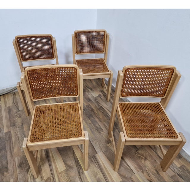 How many vintage beechwood chairs with vienna straw seat and back. 1970s, Italian, in excellent condition.