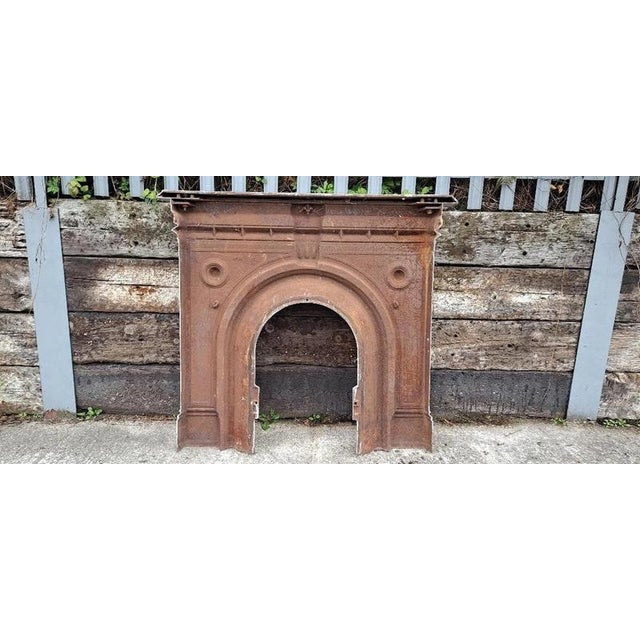 Large Victorian Cast Iron Arched Fireplace with Serpentine Mantel For Sale - Image 13 of 18