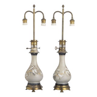 19th Century Frosted Glass Lamps, Set of 2 For Sale