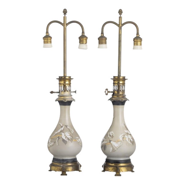 19th Century Frosted Glass Lamps, Set of 2 For Sale