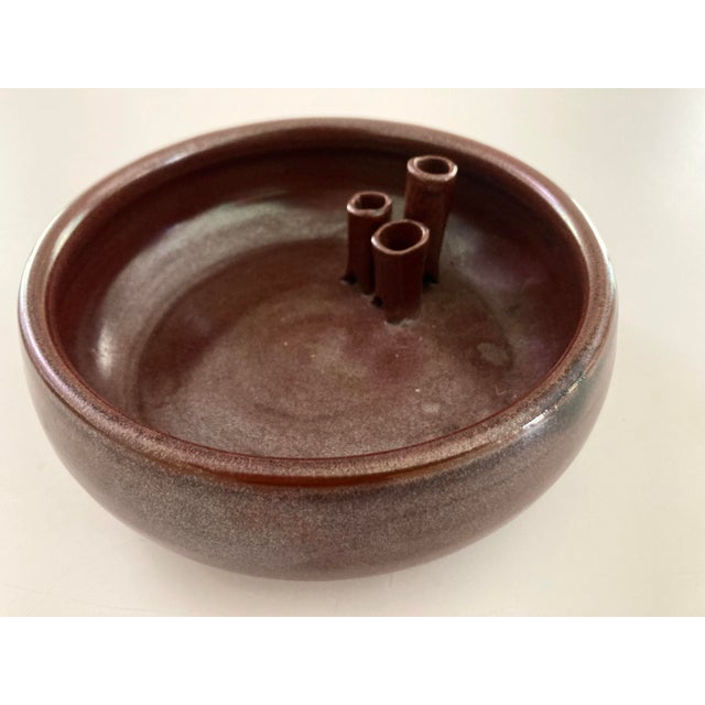 1980s Hand Crafted and Signed Glazed Ceramic Ikebana Flower Bowl For Sale - Image 5 of 10