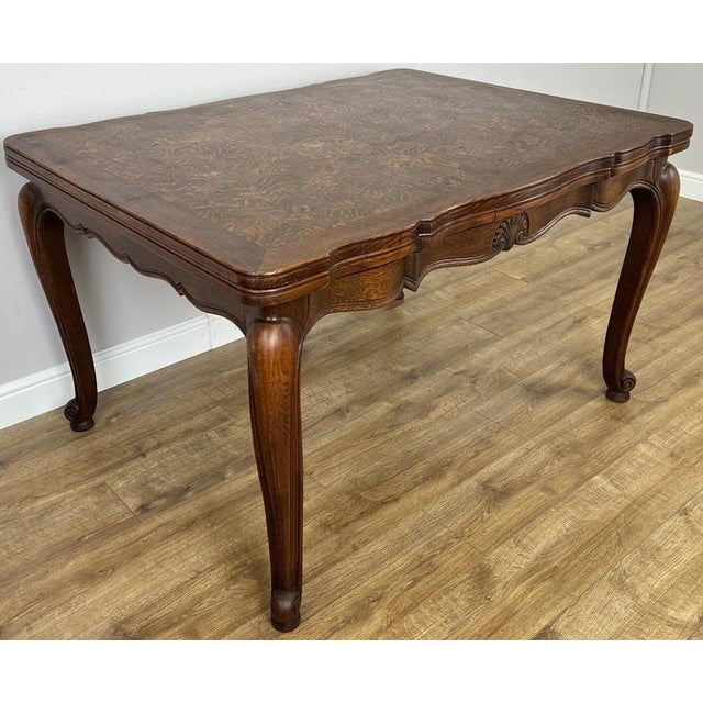 Vintage French Louis XVI Carved Oak Extendable Dining Table For Sale - Image 4 of 17