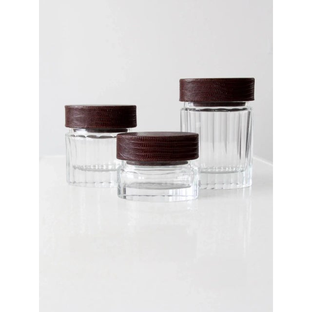 Transparent Vintage Glass Jars With Leather Lids Set of 3 For Sale - Image 8 of 13
