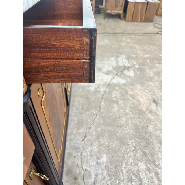 French 19th Century Louis XVI Carrara Marble Top Flame Mahogany Sideboard For Sale - Image 11 of 12