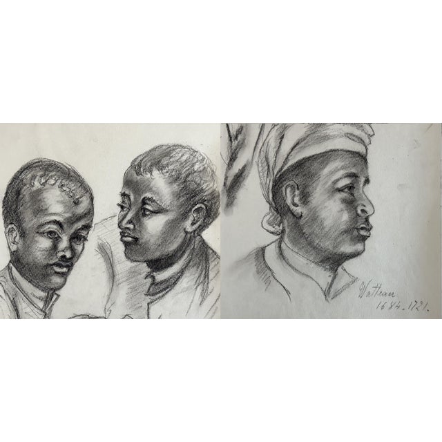 Paper Mid 20th Century Old Master Artwork Drawings: Leonardo, Bruegel, Van Eyck, Clouet, Watteau (Set of 5) - Unknown Artist For Sale - Image 7 of 9