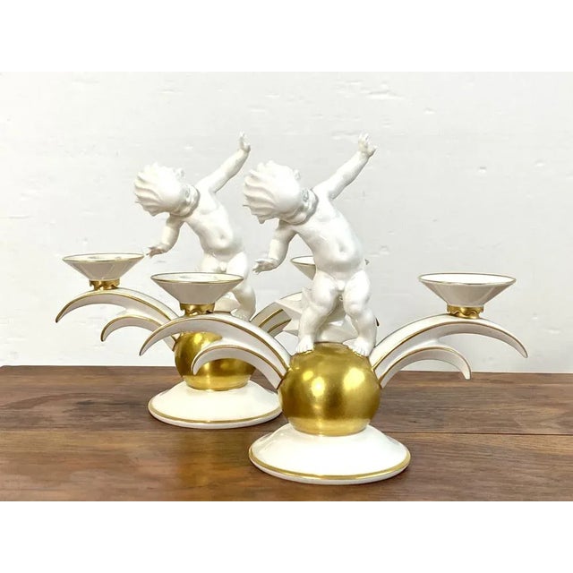 Vintage Porcelain Candlesticks, 1920s, Set of 2 For Sale - Image 6 of 9