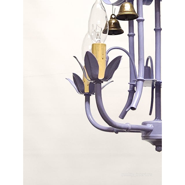 Darlingest Petite Vintage Italian Tole Faux Bamboo Pagoda Lavender Chandelier ~ Rewired ~ Restored ~ Rejuvenated ~ Ready to Hang ~ For Sale In South Bend - Image 6 of 12