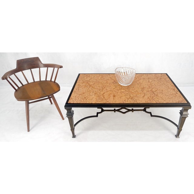 Heavy Forged Bronzed Iron Base Rouge Marble Top Coffee Table Mint For Sale - Image 6 of 12