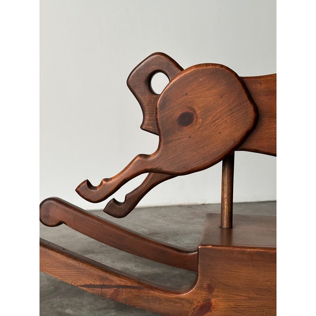 Brown Handcrafted Mid 20th Century Sculptural Pine Rocking Horse For Sale - Image 8 of 18