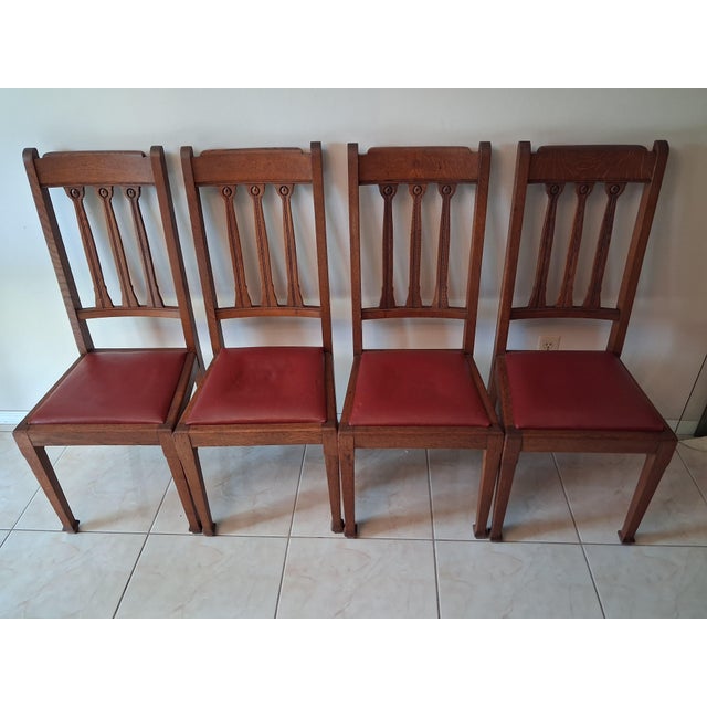Wood Set of 4 Original Arts and Crafts Oak Dining Chairs - Timeless Craftsmanship. For Sale - Image 7 of 12