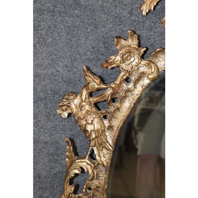 Silver Leaf Italian Wall Mirror Featuring a Pair of Mythical Phoenix Birds For Sale - Image 4 of 7