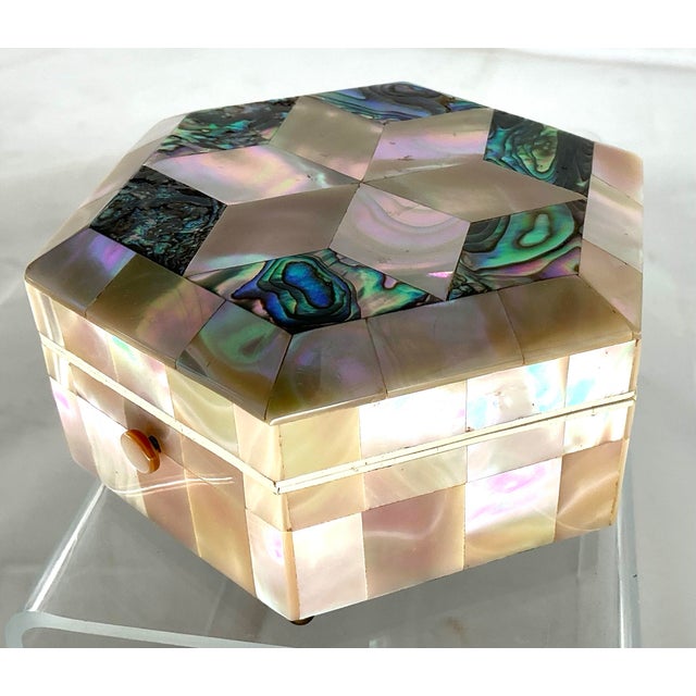 Antique English Mother of Pearl Hexagonal Trinket Box For Sale - Image 9 of 12