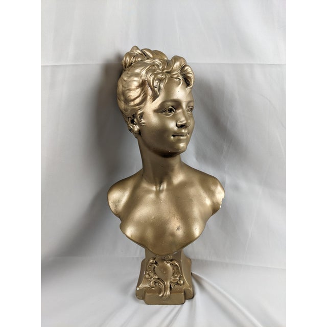 Vintage Gilt Composition Bust "Lys" After Emile Pinedo, French Art Nouveau Revival Sculpture For Sale - Image 15 of 18