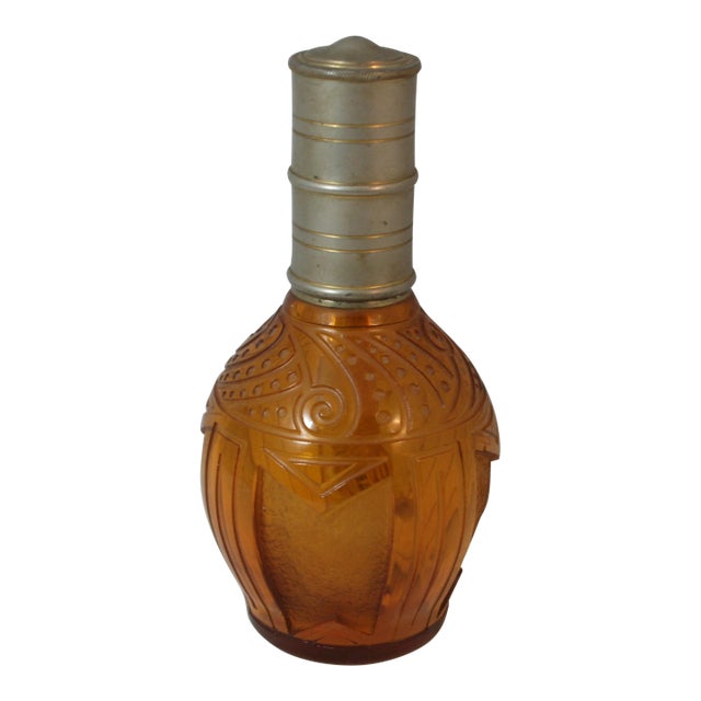 1920s Art Deco Cristaux d'Art St Louis France Amber Glass Hand Cut Crystal Perfume Lamp Bottle For Sale