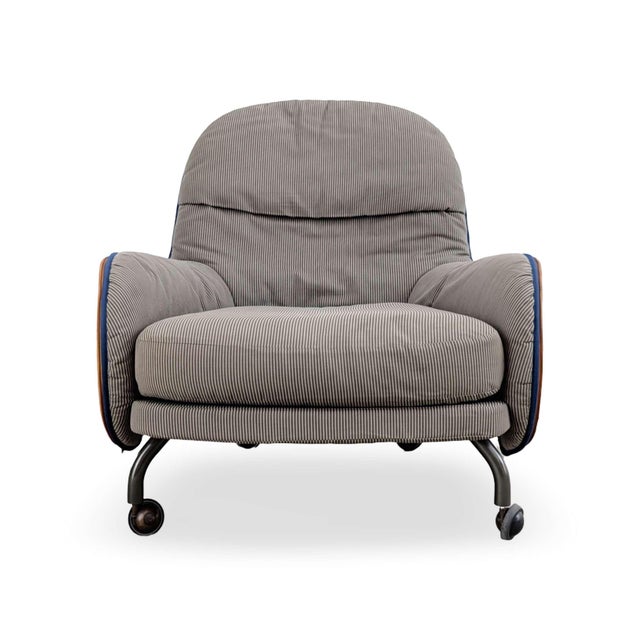 Textile Depadova Armchair with Ottoman in Leather by Vico Magistretti, 1980 For Sale - Image 7 of 17