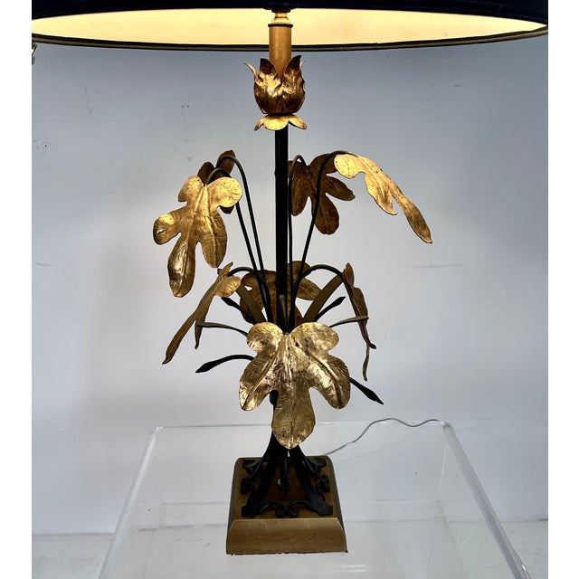1950s Tole Table Lamp W/ Gilt Oak Leaf Decoration, Italy C 1950s For Sale - Image 5 of 11