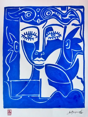 Blue Lady Original Painting by Mauro Bergonzoli