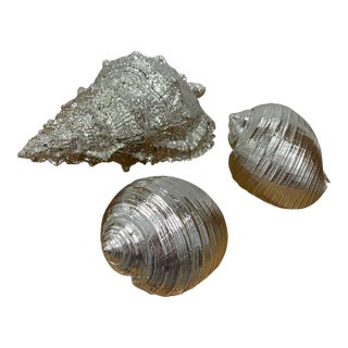 Set of 3 Vintage Faux Silver Sea Shells For Sale