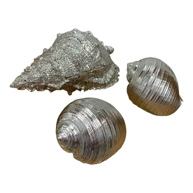 Set of 3 Vintage Faux Silver Sea Shells For Sale