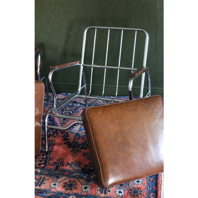 1940s Art Deco Style Pair of Chromecraft Brown Chairs For Sale - Image 6 of 17
