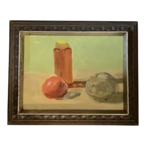 Contemporary Original Impressionist Still Life Fruit &Jar Painting Vintage Frame