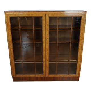 Art Deco Glass Fronted Bookcase in Burr Elm and Walnut, 1930s For Sale