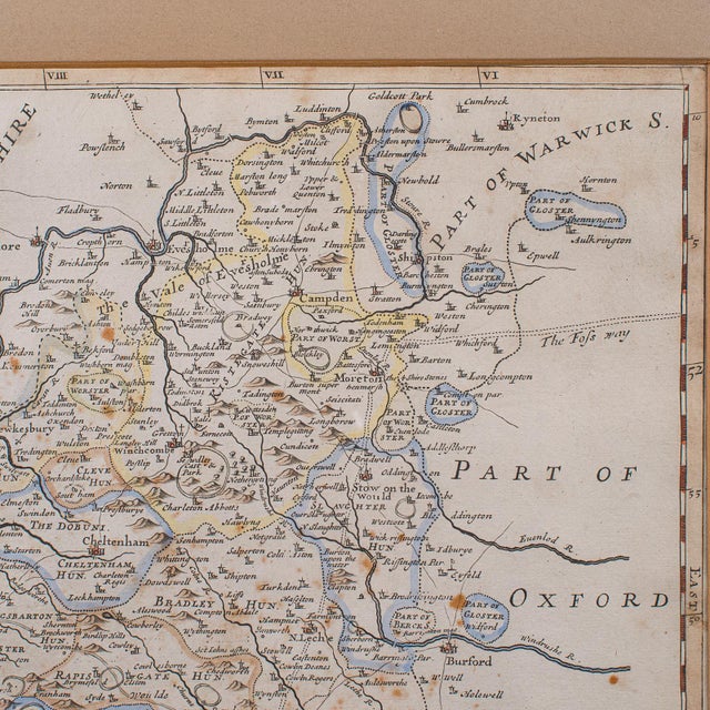 Antique Framed Gloucestershire Map, English Atlas Engraving, Cartography, c.1700 For Sale - Image 6 of 12