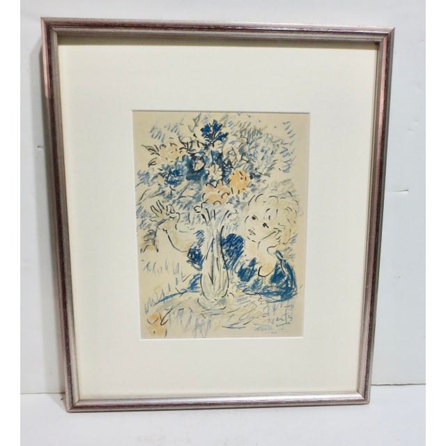 Marcel Vertis art print of the young lady with a bouquet, noted artist or illustrator( 1895-1961). A mid-century artist of...