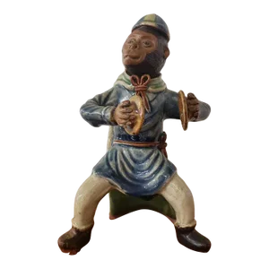 Circa 1970 Chinese Shiwan Pottery Monkey Musician Playing Cymbals Figurine