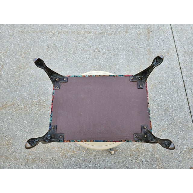 Floral Print Footstool With Brass Colored Legs For Sale - Image 9 of 10