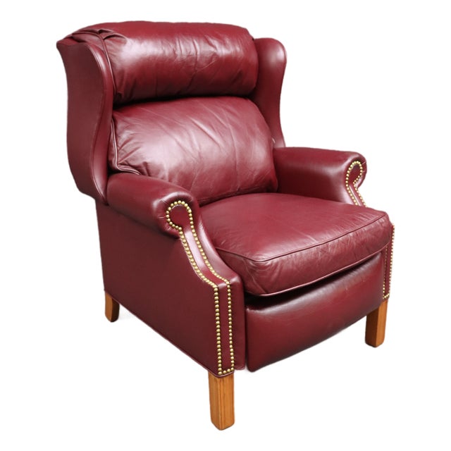 Hancock & Moore Burgundy Leather Wingback Recliner Lounge Chair For Sale