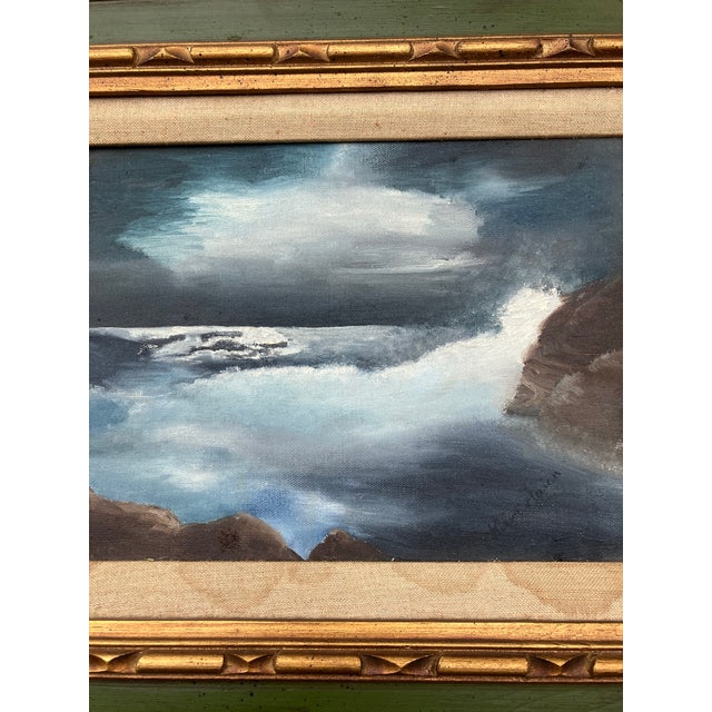 Original 9 x 12 painting on stretched canvas Overall size with original carved wood frame with aged &Stained linen liner...