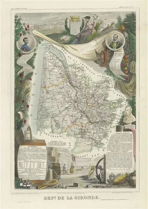 Map of Gironde and Bordeaux Wine by Levasseur, 1852