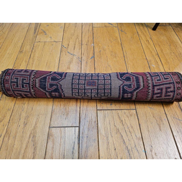 Vintage Turkish Runner, Hand-Knotted Wool, Geometric Design, Red & Navy, 3' x 7' For Sale - Image 10 of 10