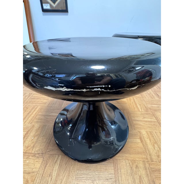 Pair Space Age Black Fiberglass Mushroom Pedestal Stools, 1960s–70s For Sale In San Francisco - Image 6 of 11